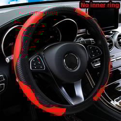 pu carbon fiber leather steering wheel cover no inner ring, universal fit for 14.5–15 in car wheels