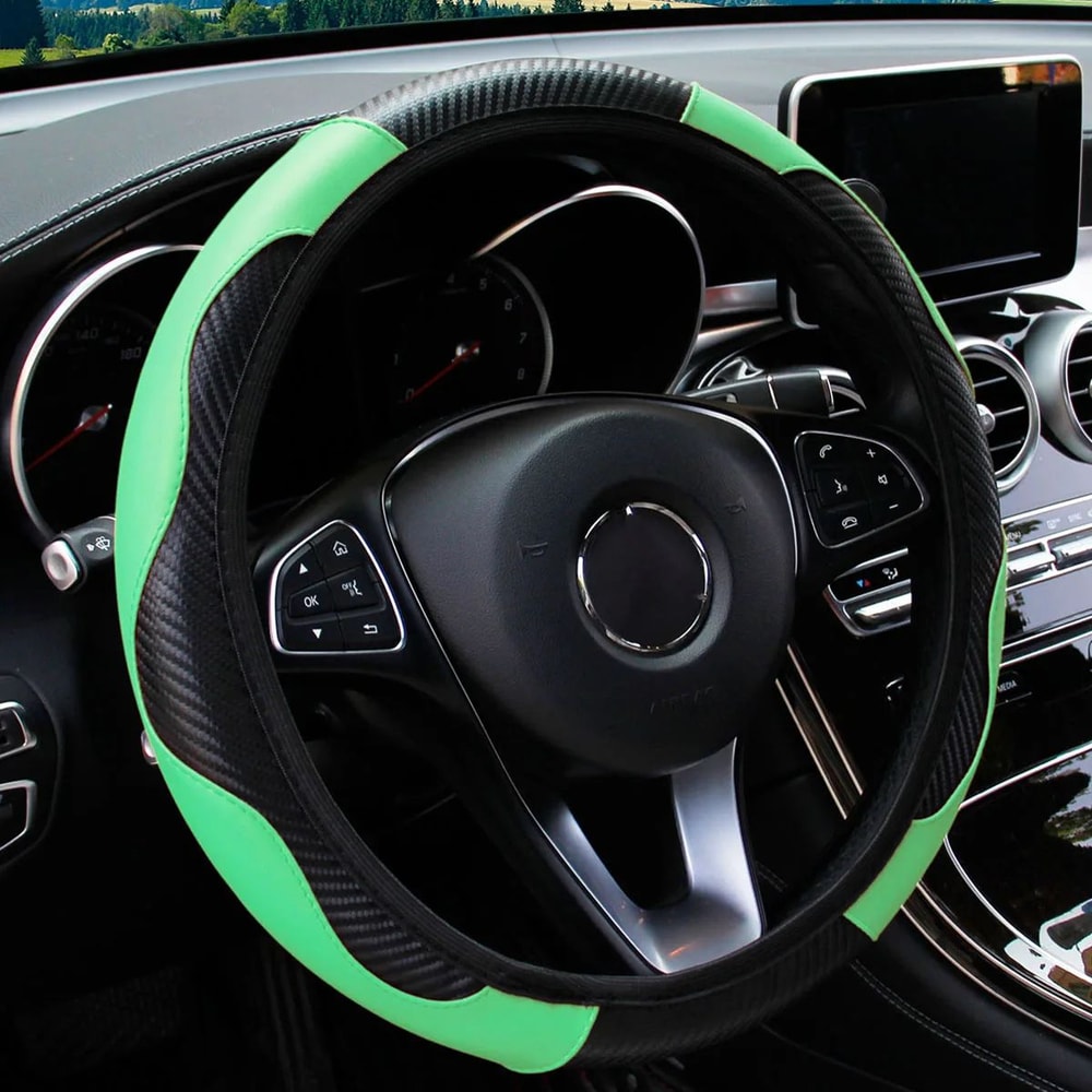 PU Carbon Fiber Leather Steering Wheel Cover No Inner Ring Universal Fit For 14515 In Car Wheels 10