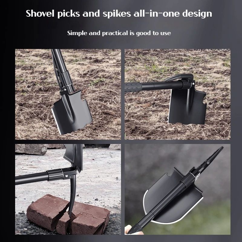 Multifunctional Camping Shovel Pickaxe Hoe 3in1 Survival Tool For Outdoor Fishing Wild Adventures 4