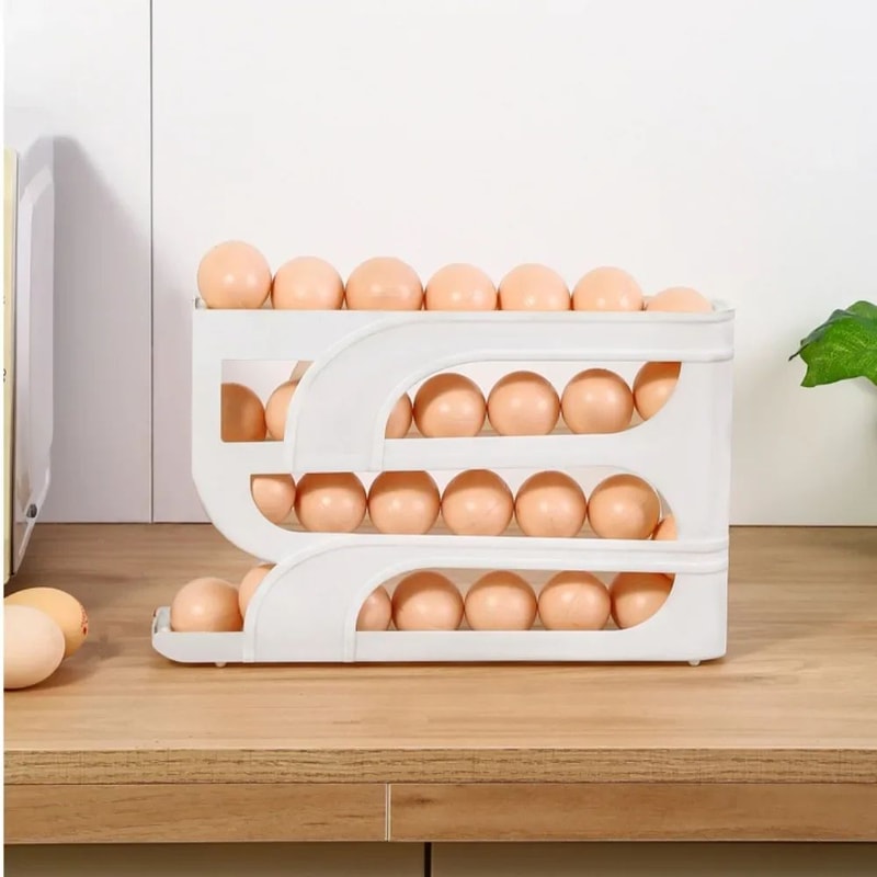 Large Capacity Automatic Egg Roller 4Tier Refrigerator Egg Storage Box SpaceSaving Kitchen Organize 4