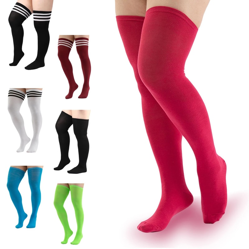Fashion Plus Size Over Knee Socks For Women Solid Knee High Warmers Stretchy MultiColor 0