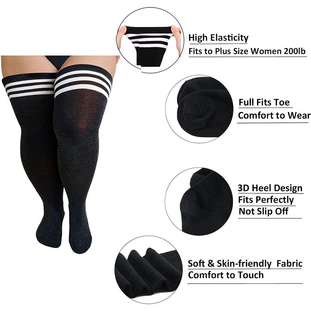 Fashion Plus Size Over Knee Socks For Women Solid Knee High Warmers Stretchy MultiColor 2