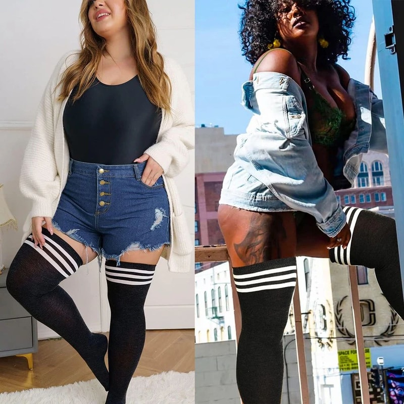 Fashion Plus Size Over Knee Socks For Women Solid Knee High Warmers Stretchy MultiColor 3
