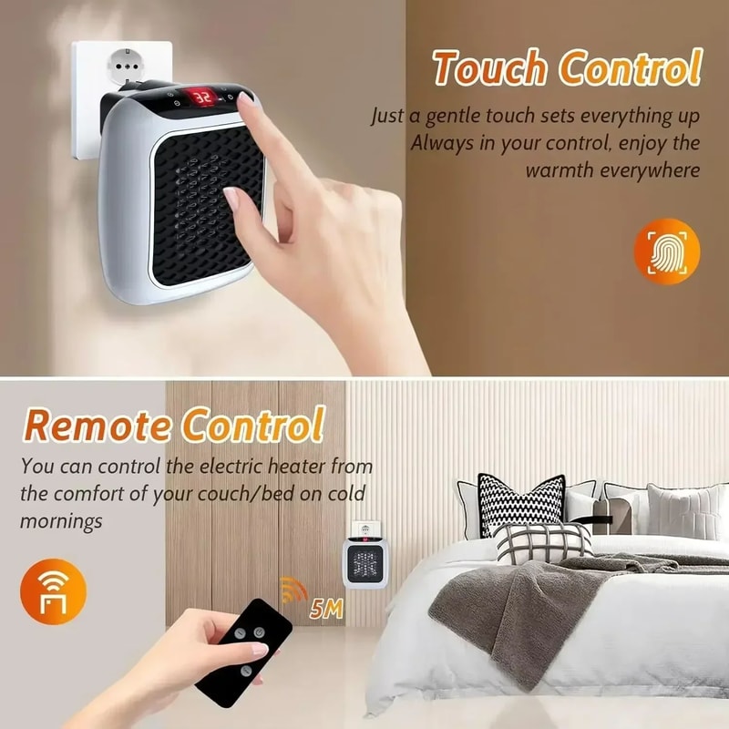 800W Mini Electric Heater Wall Mounted Hot Air Blower With Remote Control For Bedroom Bathroom 2