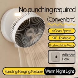 foldable desktop fan mini wall-mounted fan rechargeable portable air circulation fan with warm night light 4 gears
