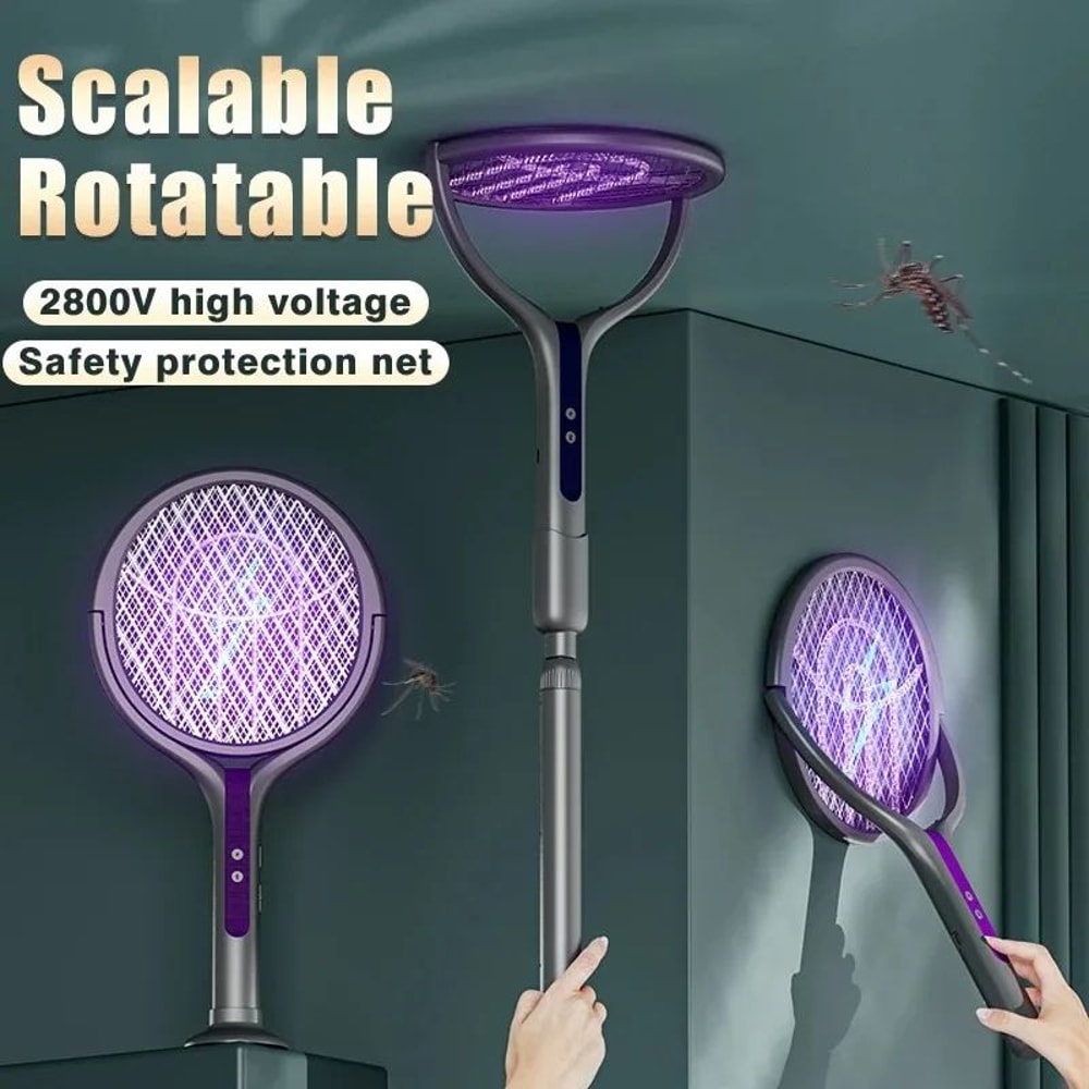 2800V Electric Mosquito Swatter Rechargeable Mosquito Racket With Extension Handle 5Layer Safety Pr 1