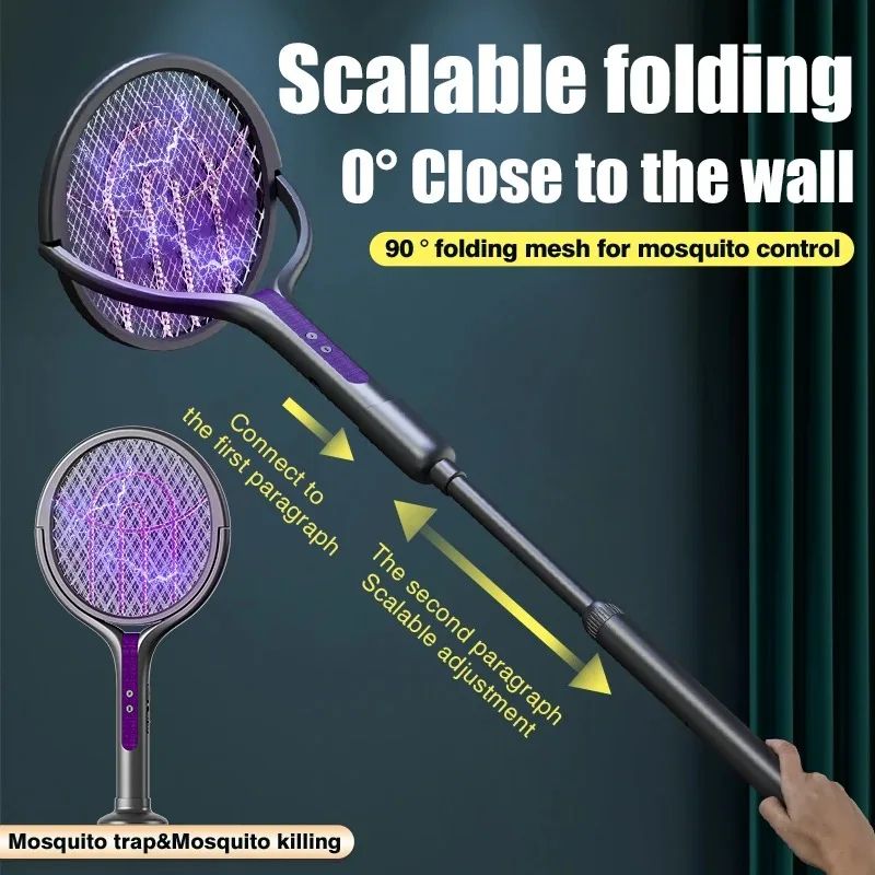 2800V Electric Mosquito Swatter Rechargeable Mosquito Racket With Extension Handle 5Layer Safety Pr 2