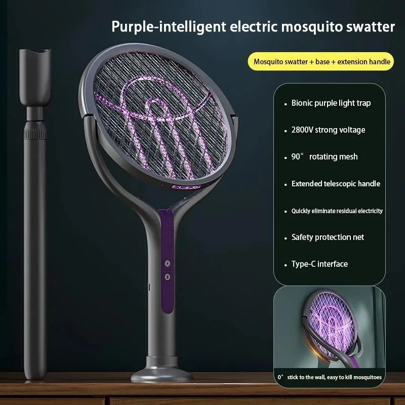 2800V Electric Mosquito Swatter Rechargeable Mosquito Racket With Extension Handle 5Layer Safety Pr 7