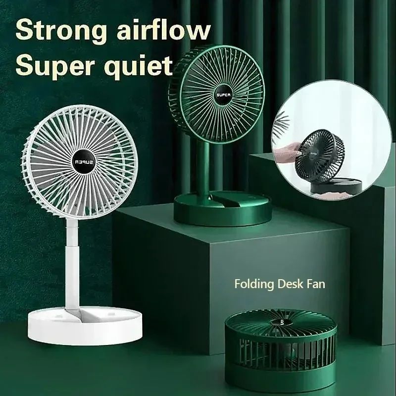 Portable Folding Fan Mini Stand Desktop Floor Air Circulation Fan Adjustable Height Quiet 3Speed 5