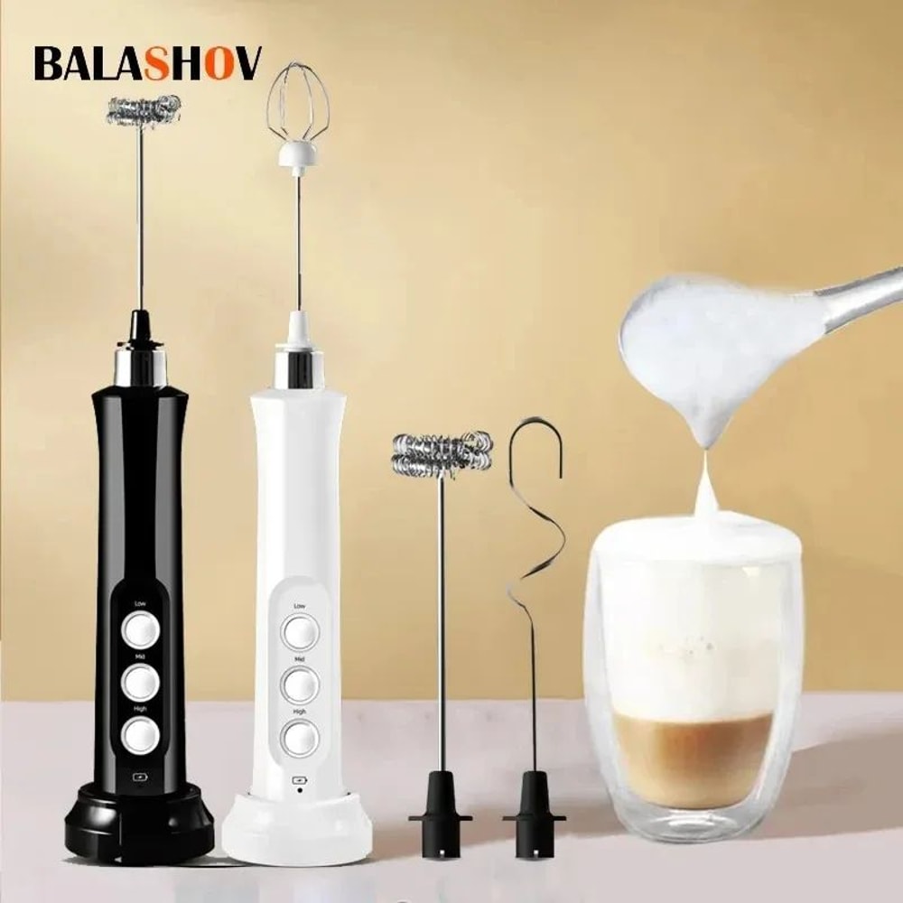 Handheld Electric Milk Frother 3in1 Rechargeable Milk Foam Maker 3Speed Adjustable Mini Mixer 0