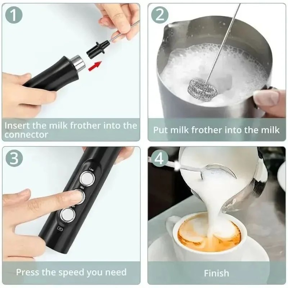 Handheld Electric Milk Frother 3in1 Rechargeable Milk Foam Maker 3Speed Adjustable Mini Mixer 5