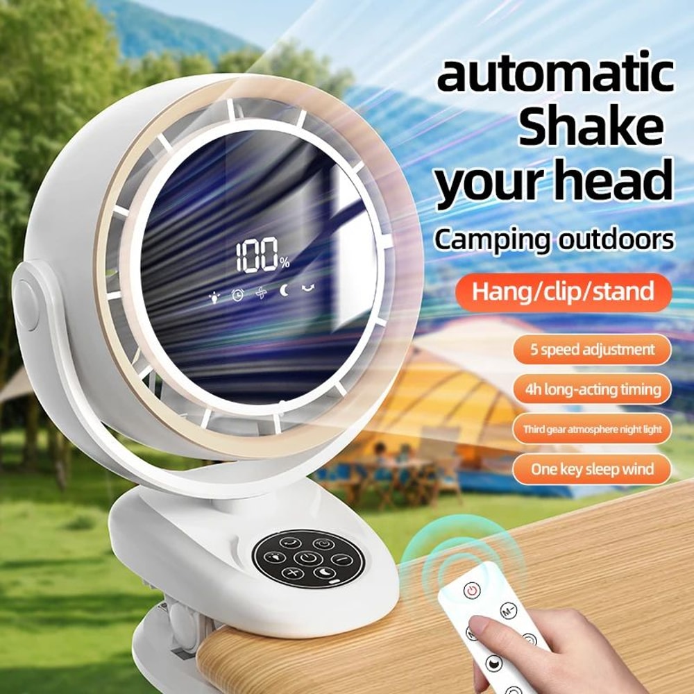 Rechargeable Circulating Clip Fan With Remote Control Mini Desktop Fan With 4000 MAh Battery Nigh 1