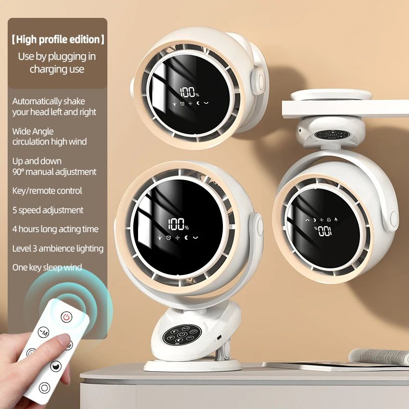 Rechargeable Circulating Clip Fan With Remote Control Mini Desktop Fan With 4000 MAh Battery Nigh 6