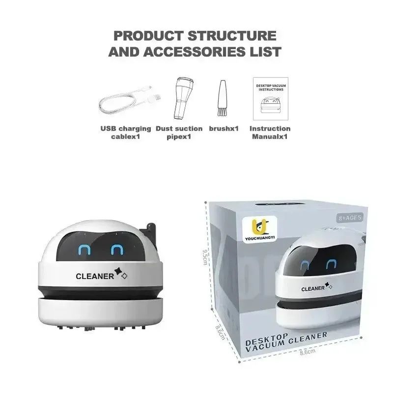 Portable Desktop Vacuum Cleaner USB Rechargeable Mini Dust Vacuum Wireless Table Car Cleaner With 6