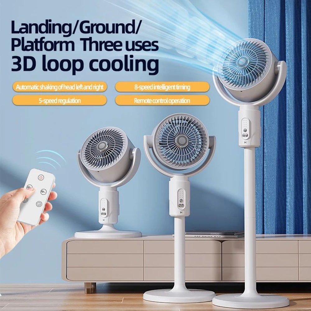 Rechargeable Air Circulation Fan Oscillating Stand Fan Adjustable Height Household Fan With Remote 3