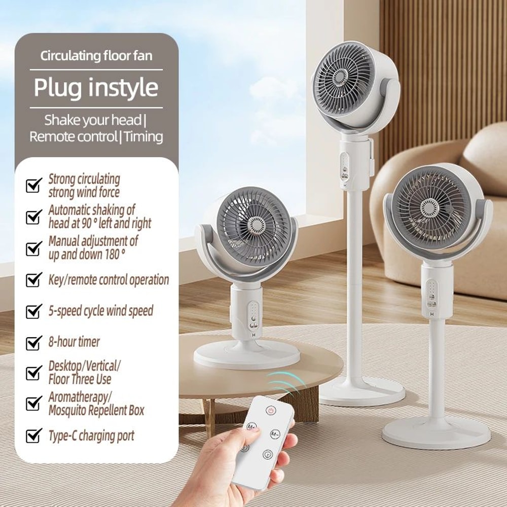 Rechargeable Air Circulation Fan Oscillating Stand Fan Adjustable Height Household Fan With Remote 6