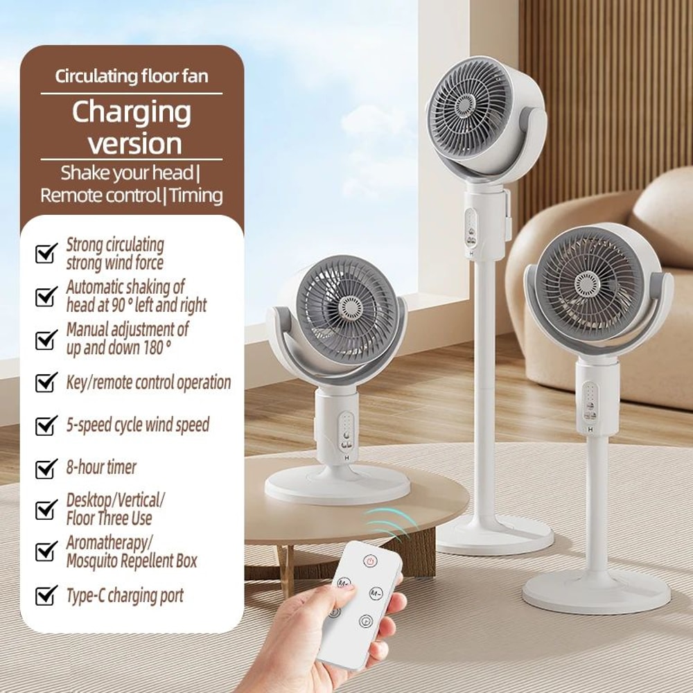 Rechargeable Air Circulation Fan Oscillating Stand Fan Adjustable Height Household Fan With Remote 7