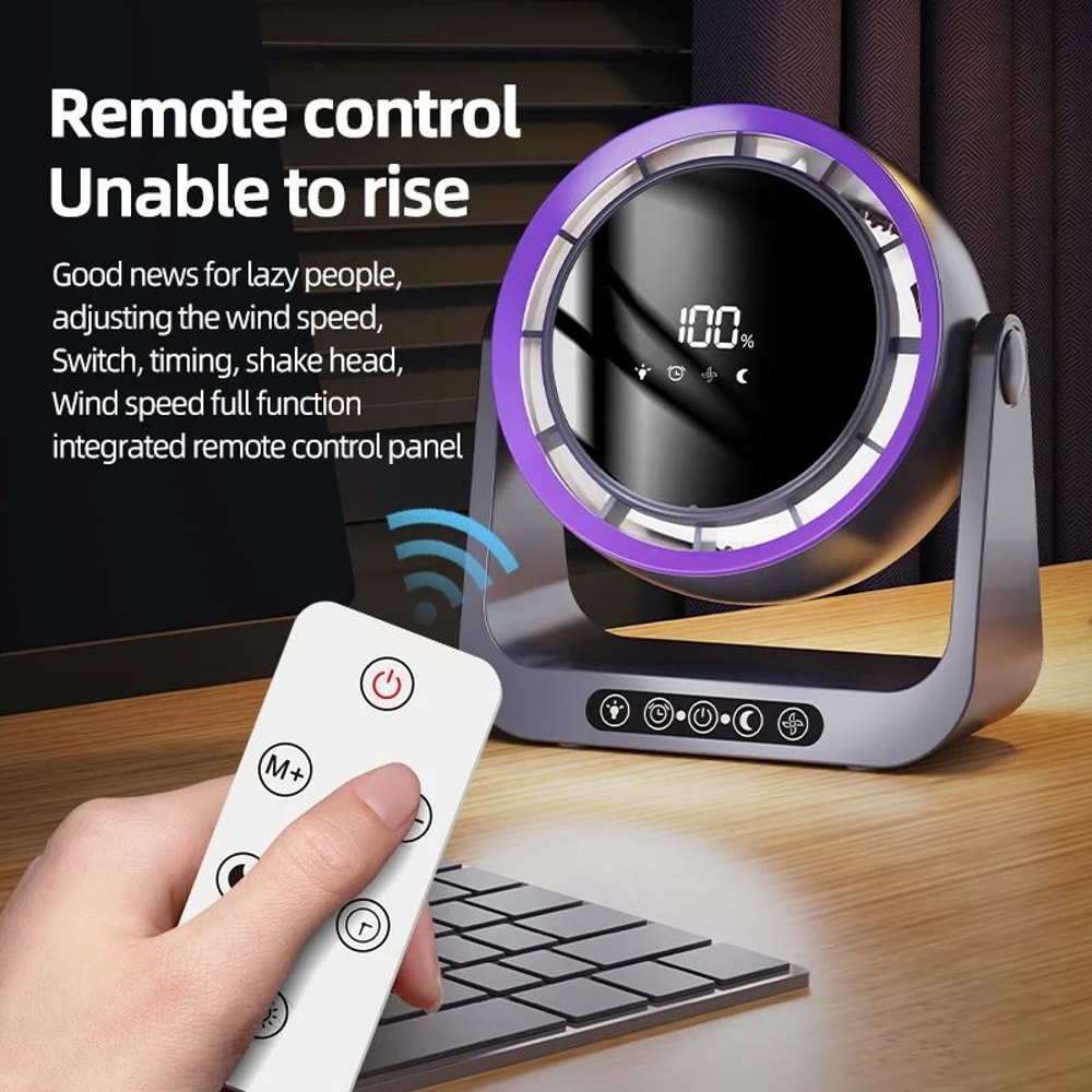 Desktop Circulating Fan With Remote Control Rechargeable Mini Table WallMounted Fan With Night Li 3