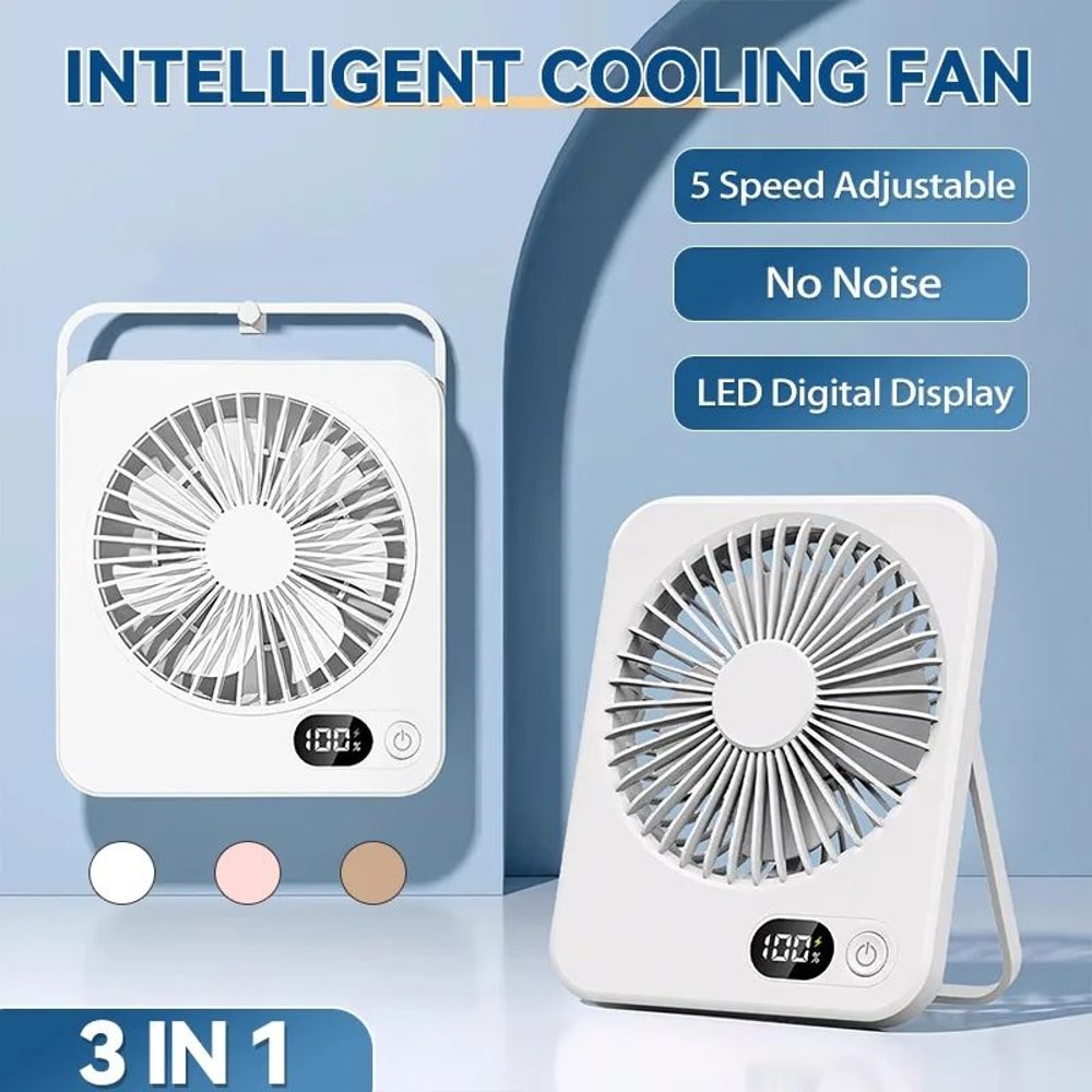 Portable Handheld Fan USB Rechargeable Mini Desktop Mute Table Fan With Power Display 5Speed Adju 0