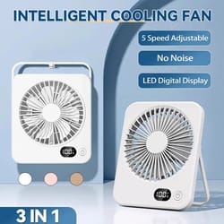 portable handheld fan usb rechargeable – mini desktop mute table fan with power display & 5-speed adjustment
