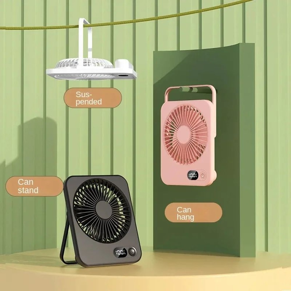 Portable Handheld Fan USB Rechargeable Mini Desktop Mute Table Fan With Power Display 5Speed Adju 2