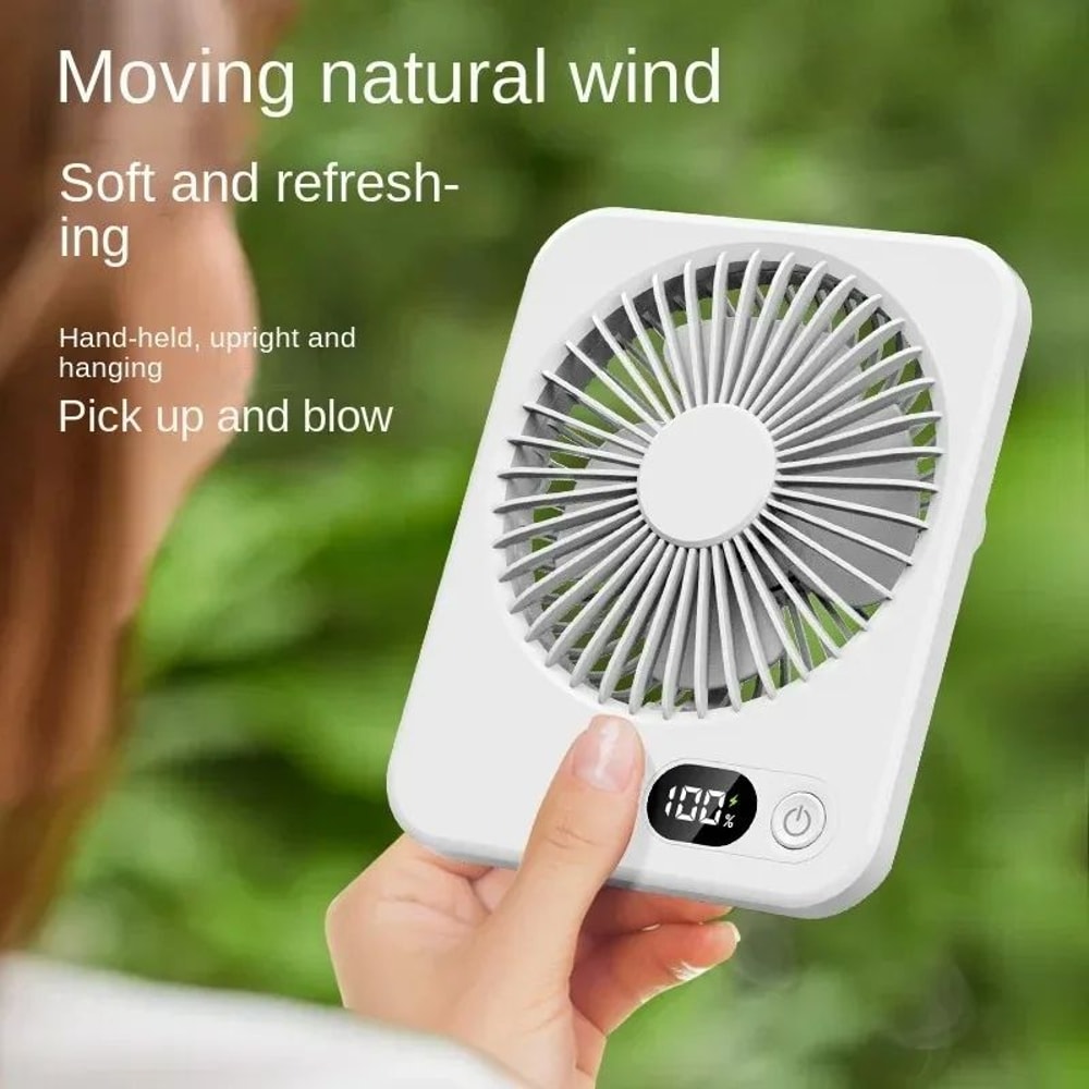 Portable Handheld Fan USB Rechargeable Mini Desktop Mute Table Fan With Power Display 5Speed Adju 4