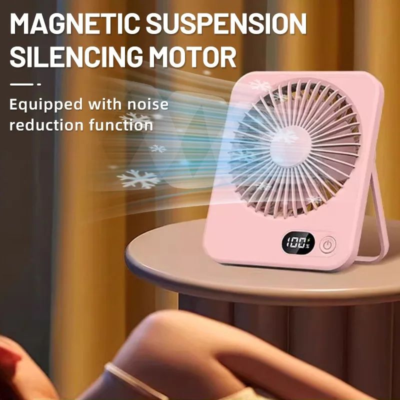 Portable Handheld Fan USB Rechargeable Mini Desktop Mute Table Fan With Power Display 5Speed Adju 5