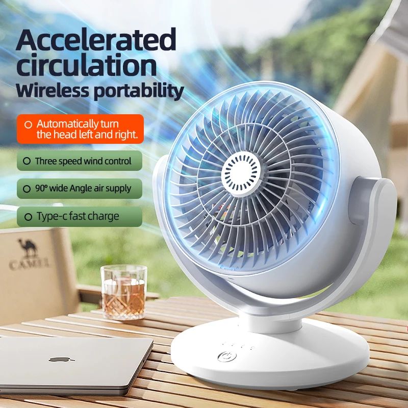 Desktop Circulating Fan TypeC Fast Charging Mini Oscillating Table Fan With 3Speed Air Circulation 1