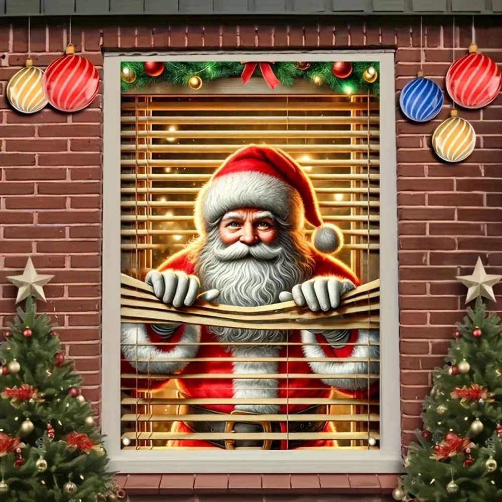 Santa Claus Christmas Window Cover 2D Indoor Outdoor Holiday Photo Backdrop Polyester Decoration 2