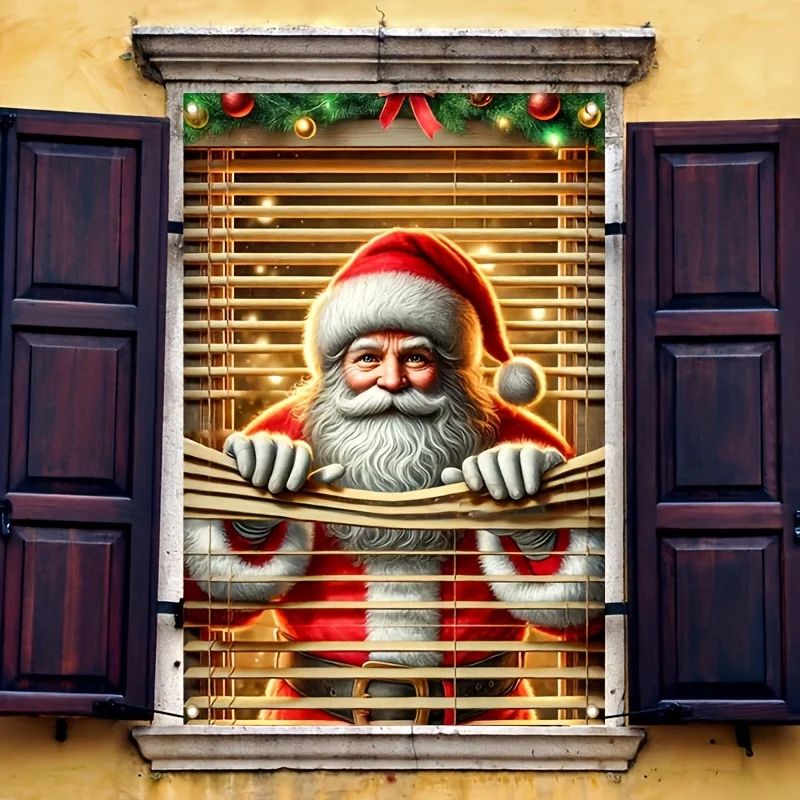Santa Claus Christmas Window Cover 2D Indoor Outdoor Holiday Photo Backdrop Polyester Decoration 3
