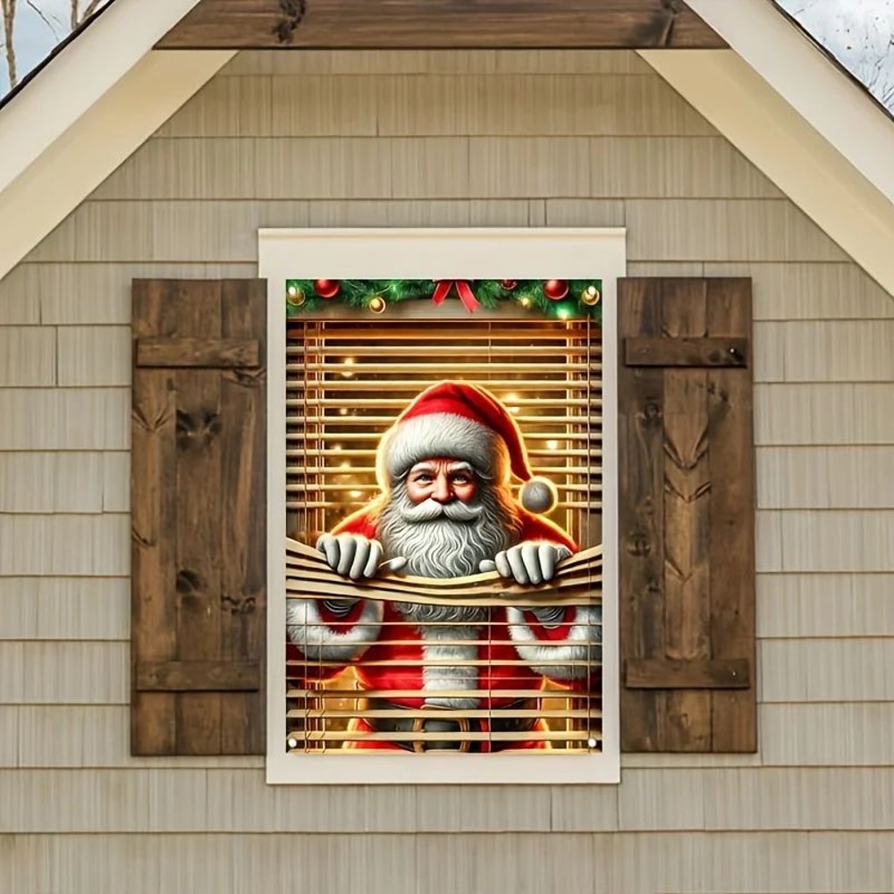 Santa Claus Christmas Window Cover 2D Indoor Outdoor Holiday Photo Backdrop Polyester Decoration 4