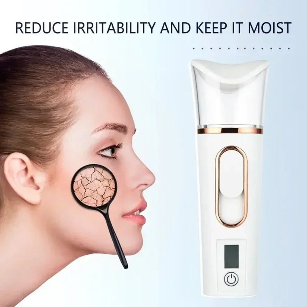 Nano Mist Facial Steamer Mini Portable Sprayer Handheld Skin Hydration Humidifier With LED Moistur