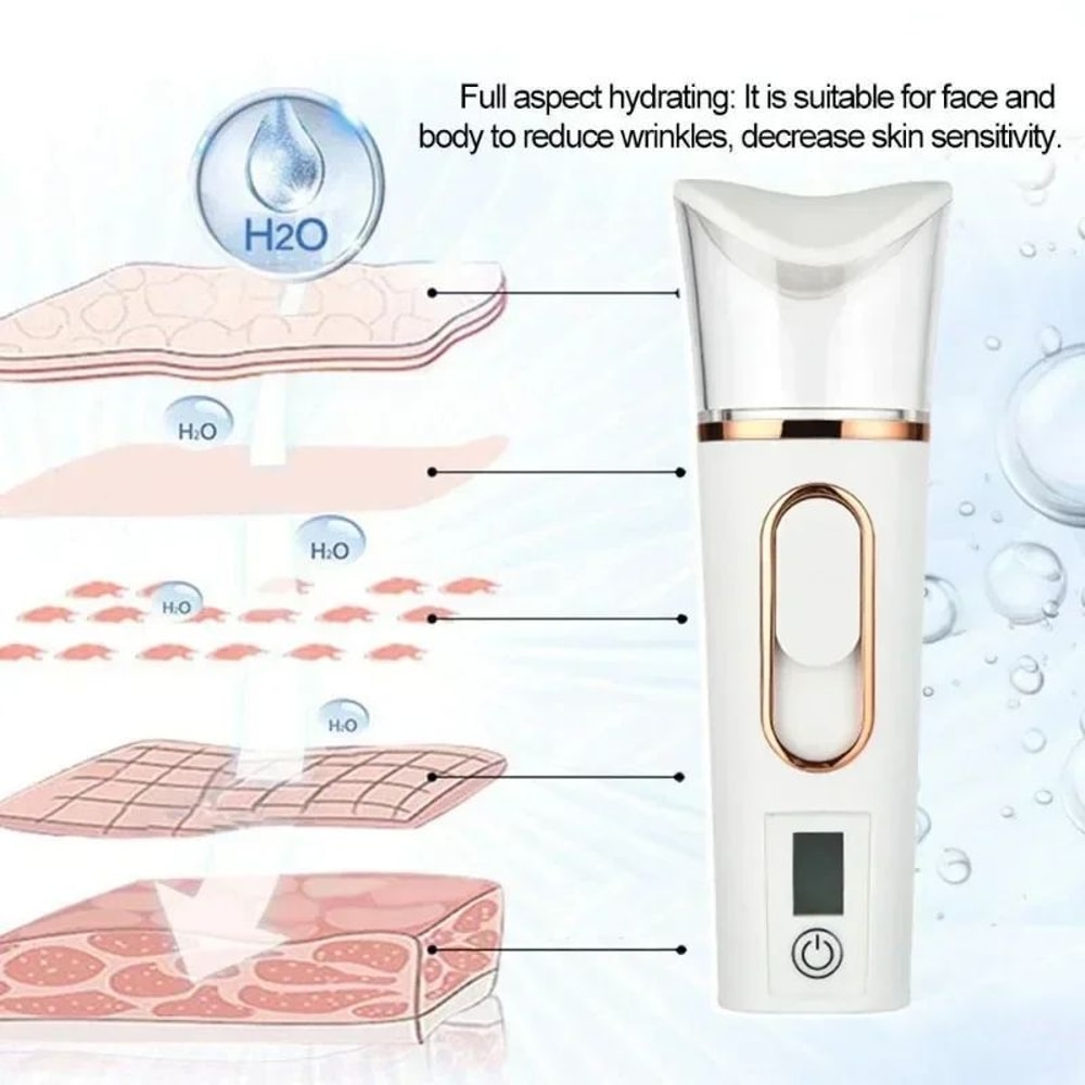 Nano Mist Facial Steamer Mini Portable Sprayer Handheld Skin Hydration Humidifier With LED Moistur