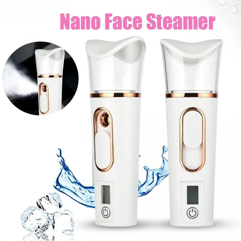 Nano Mist Facial Steamer Mini Portable Sprayer Handheld Skin Hydration Humidifier With LED Moistur