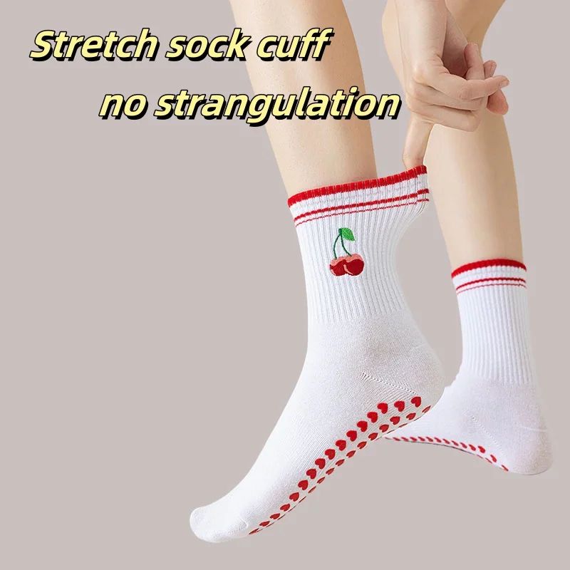 Womens Knitted Embroidered NonSlip Yoga Socks EU 3643 Silicone Grip Pilates Fitness MidCalf Socks 1