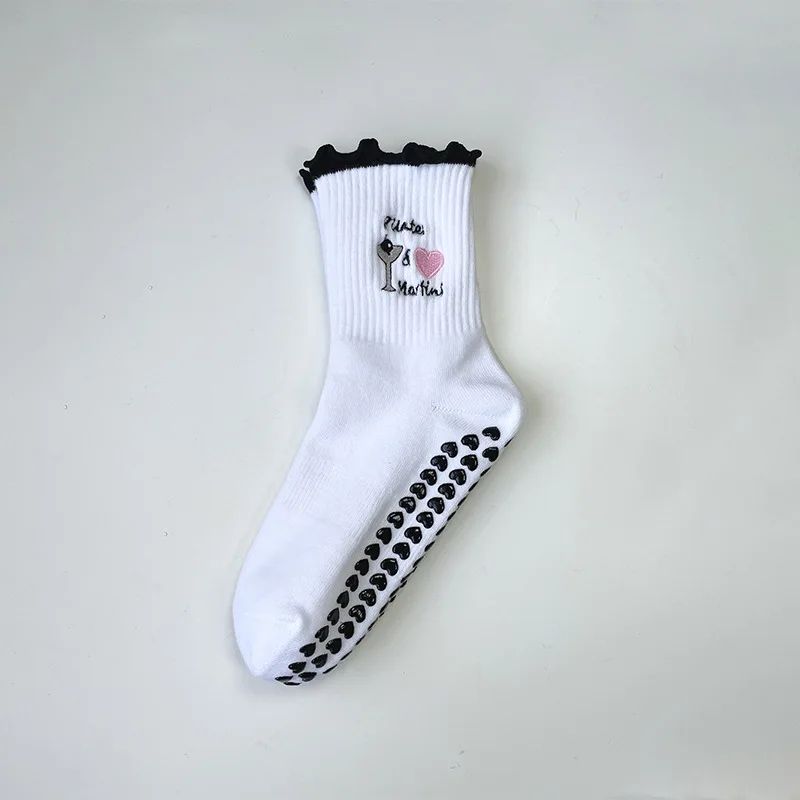 Womens Knitted Embroidered NonSlip Yoga Socks EU 3643 Silicone Grip Pilates Fitness MidCalf Socks 6