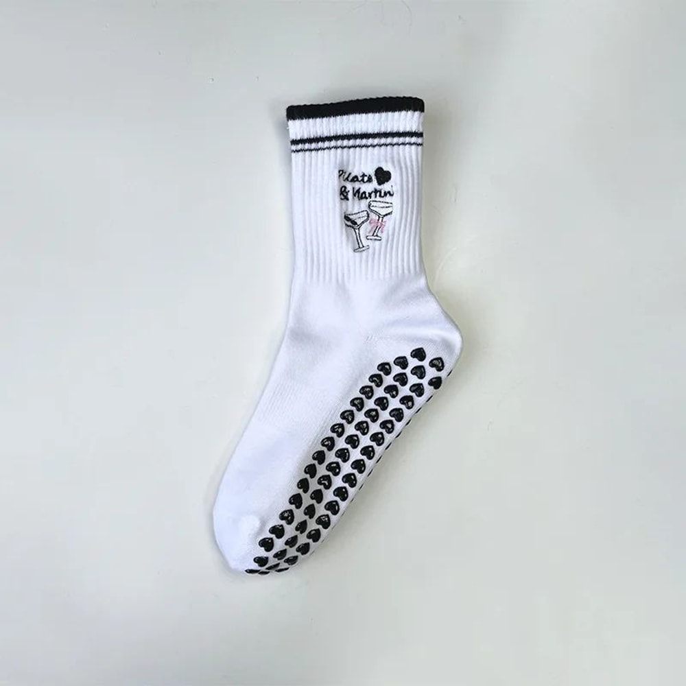 Womens Knitted Embroidered NonSlip Yoga Socks EU 3643 Silicone Grip Pilates Fitness MidCalf Socks 7