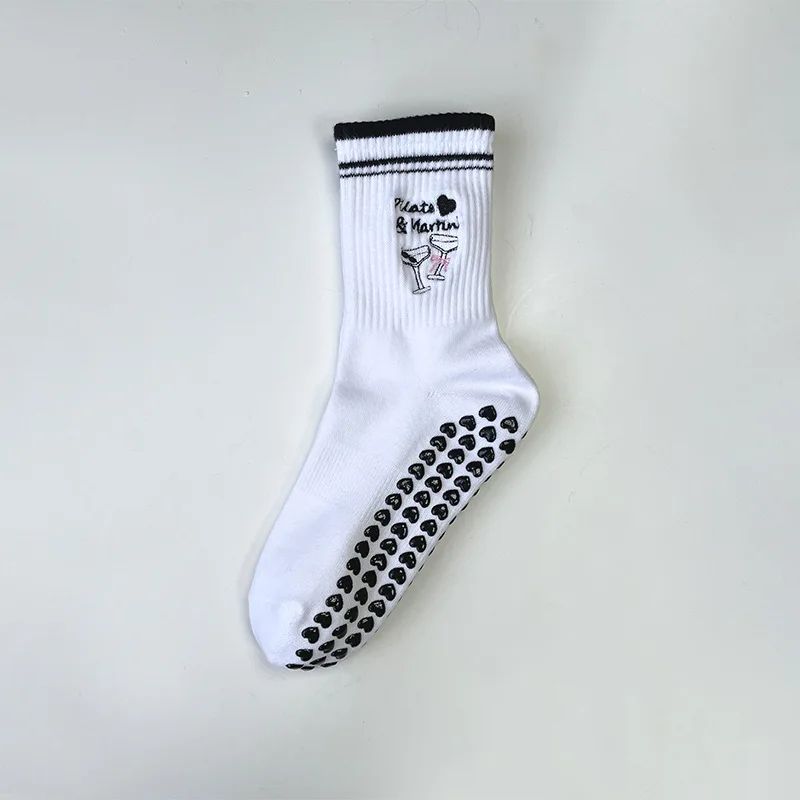 Womens Knitted Embroidered NonSlip Yoga Socks EU 3643 Silicone Grip Pilates Fitness MidCalf Socks 7