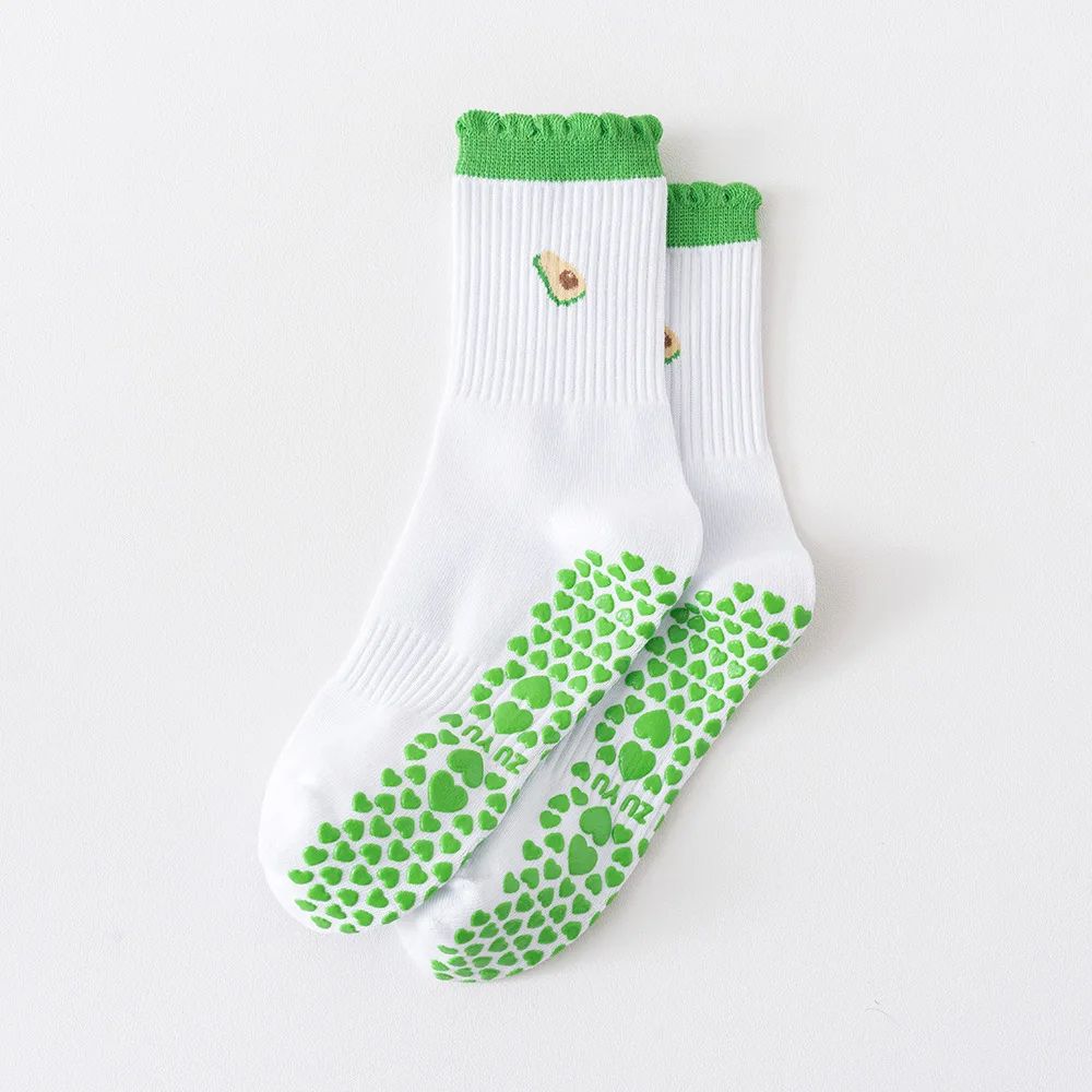Womens Knitted Embroidered NonSlip Yoga Socks EU 3643 Silicone Grip Pilates Fitness MidCalf Socks 22