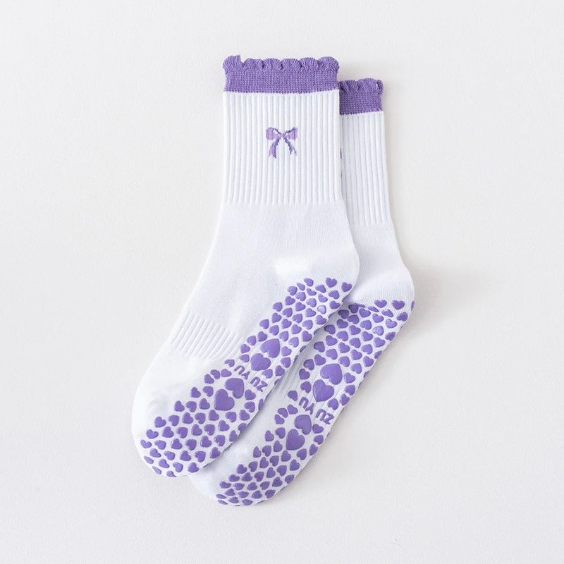 Womens Knitted Embroidered NonSlip Yoga Socks EU 3643 Silicone Grip Pilates Fitness MidCalf Socks 23