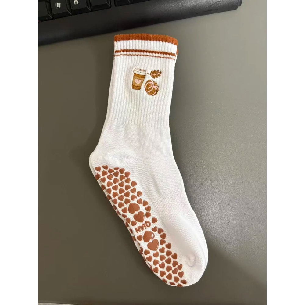 Womens Knitted Embroidered NonSlip Yoga Socks EU 3643 Silicone Grip Pilates Fitness MidCalf Socks 16