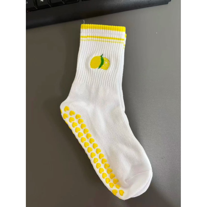 Womens Knitted Embroidered NonSlip Yoga Socks EU 3643 Silicone Grip Pilates Fitness MidCalf Socks 15