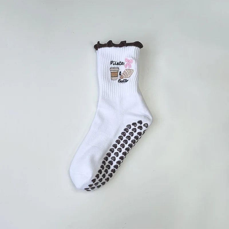 Womens Knitted Embroidered NonSlip Yoga Socks EU 3643 Silicone Grip Pilates Fitness MidCalf Socks 8