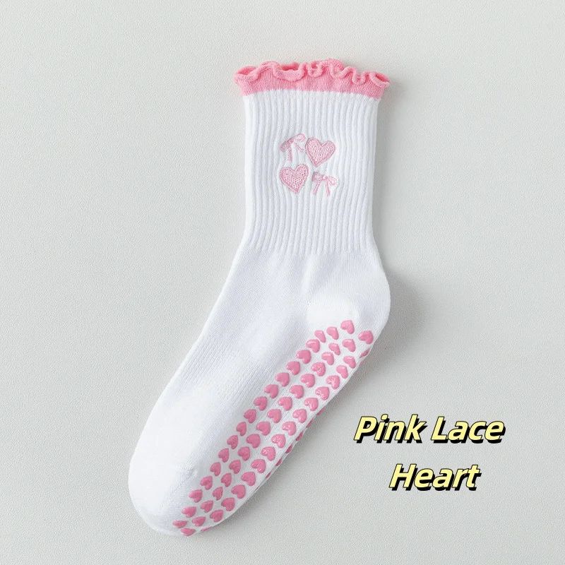 Womens Knitted Embroidered NonSlip Yoga Socks EU 3643 Silicone Grip Pilates Fitness MidCalf Socks 12