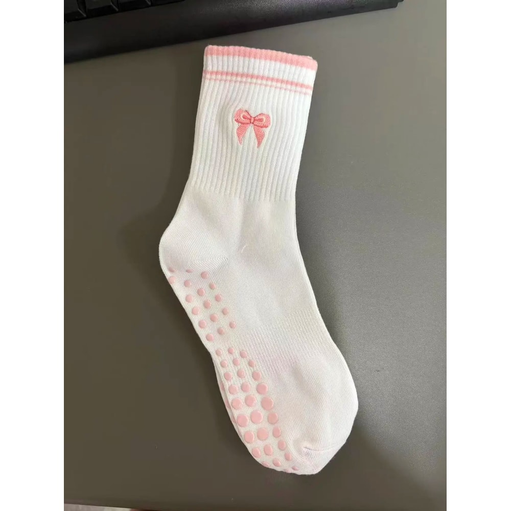 Womens Knitted Embroidered NonSlip Yoga Socks EU 3643 Silicone Grip Pilates Fitness MidCalf Socks 29