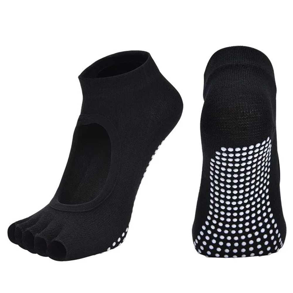 Womens Cotton FiveToe Backless Yoga Socks Breathable AntiSlip Silicone Pilates Ballet Grip Socks 7