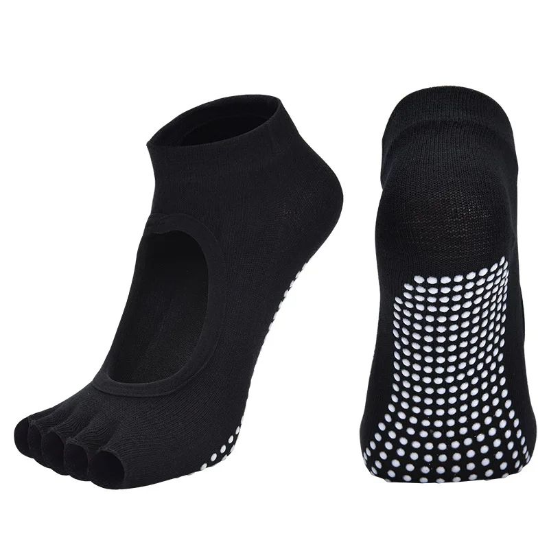 Womens Cotton FiveToe Backless Yoga Socks Breathable AntiSlip Silicone Pilates Ballet Grip Socks 7