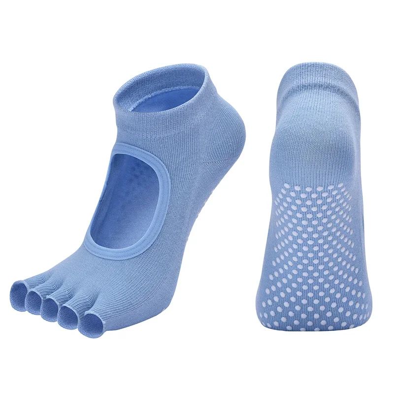 Womens Cotton FiveToe Backless Yoga Socks Breathable AntiSlip Silicone Pilates Ballet Grip Socks 9