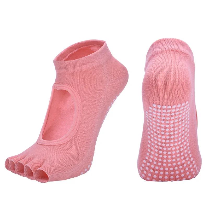 Womens Cotton FiveToe Backless Yoga Socks Breathable AntiSlip Silicone Pilates Ballet Grip Socks 12