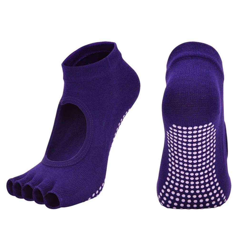 Womens Cotton FiveToe Backless Yoga Socks Breathable AntiSlip Silicone Pilates Ballet Grip Socks 13